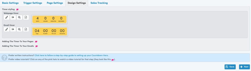 Design Settings Countdown Hero