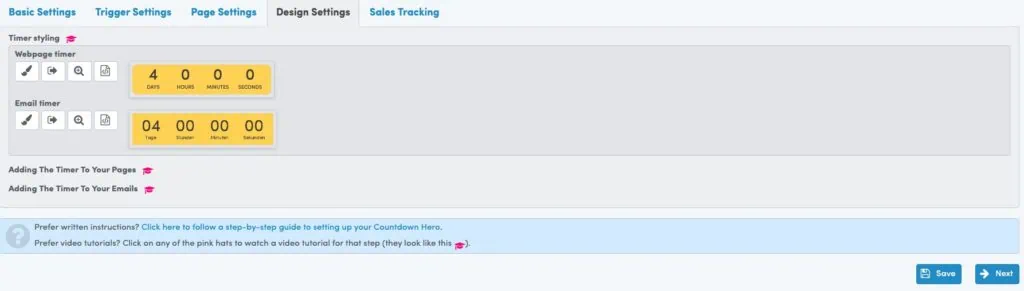 Design Settings Countdown Hero